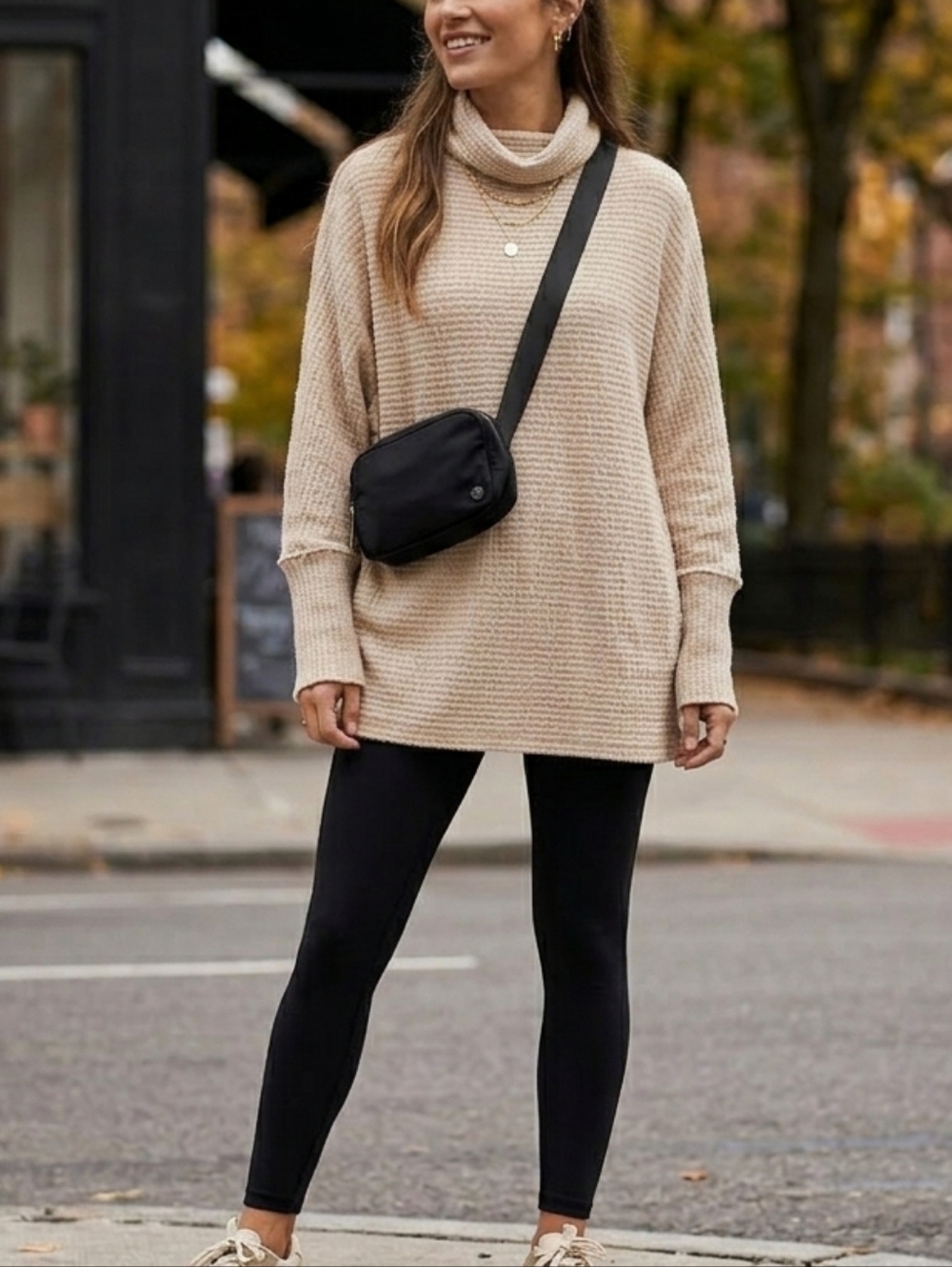 We The Free Waffle Knit Cowl Neck Tunic Sweater Oatmeal Small Free People Euc